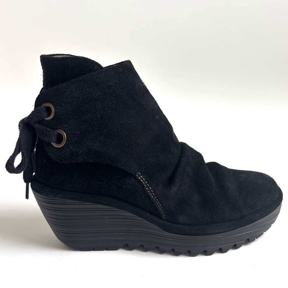 Fly London Yama Suede Wedge Ankle Boots Black Size EU 39 US 8-8.5 - Picture 8 of 16